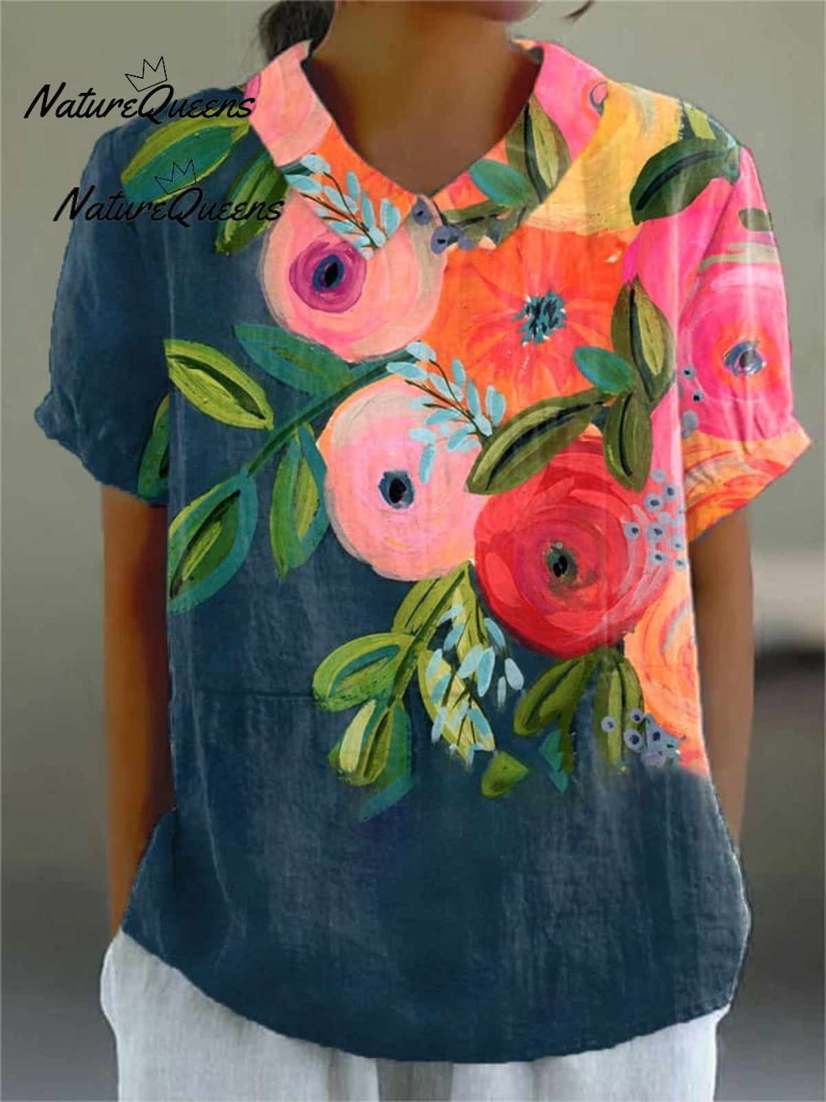 Women's Floral Art Print Casual Cotton Shirt