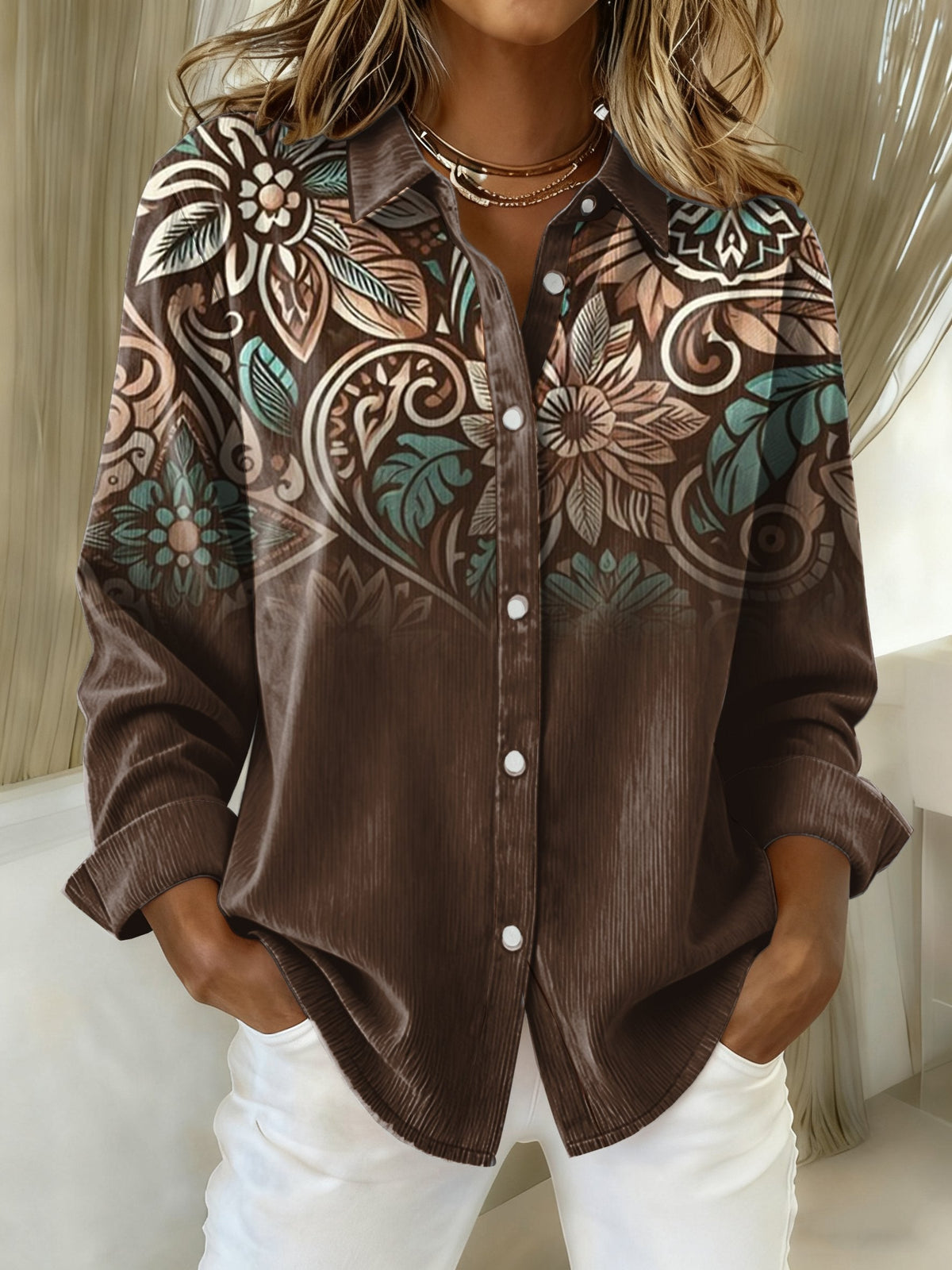 Women's Retro Western Print Casual Shirt