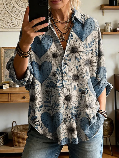 Women's Retro Floral Button  Shirt