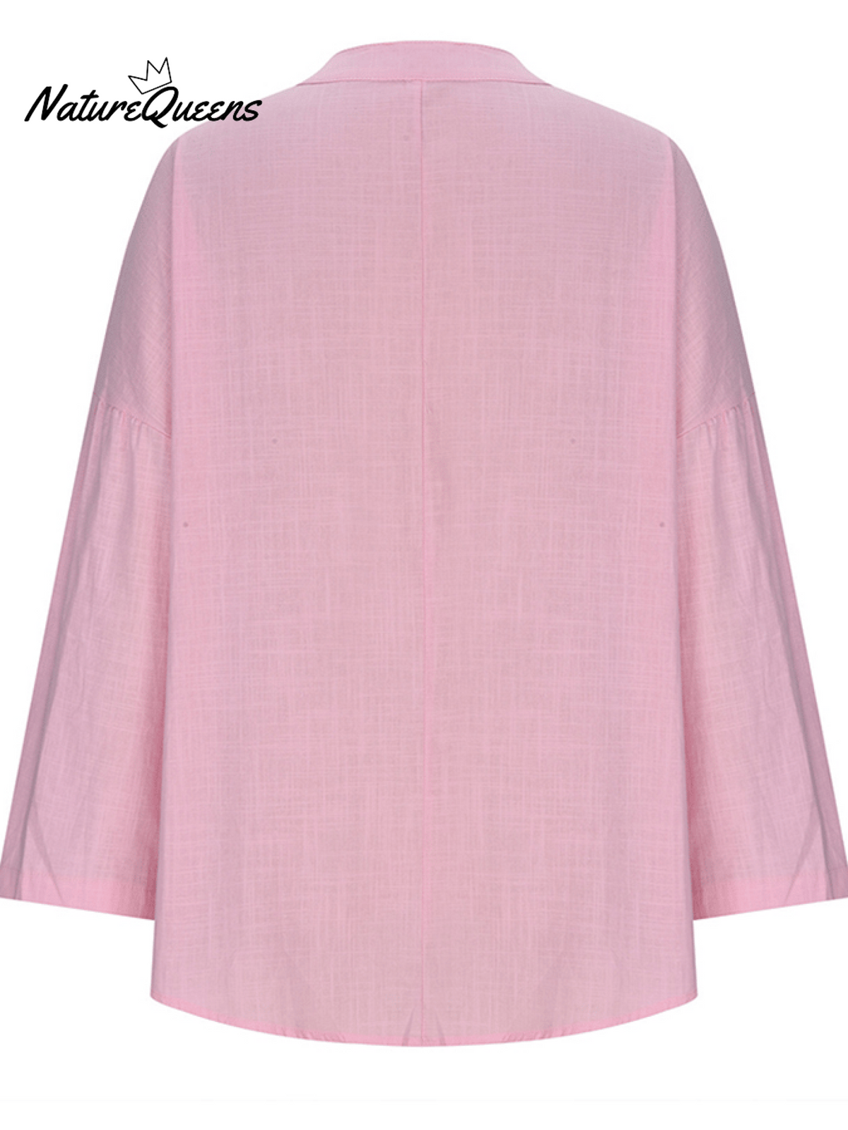 Women's Cotton Long Sleeve Round Neck Solid Color Loose Beach Shirt