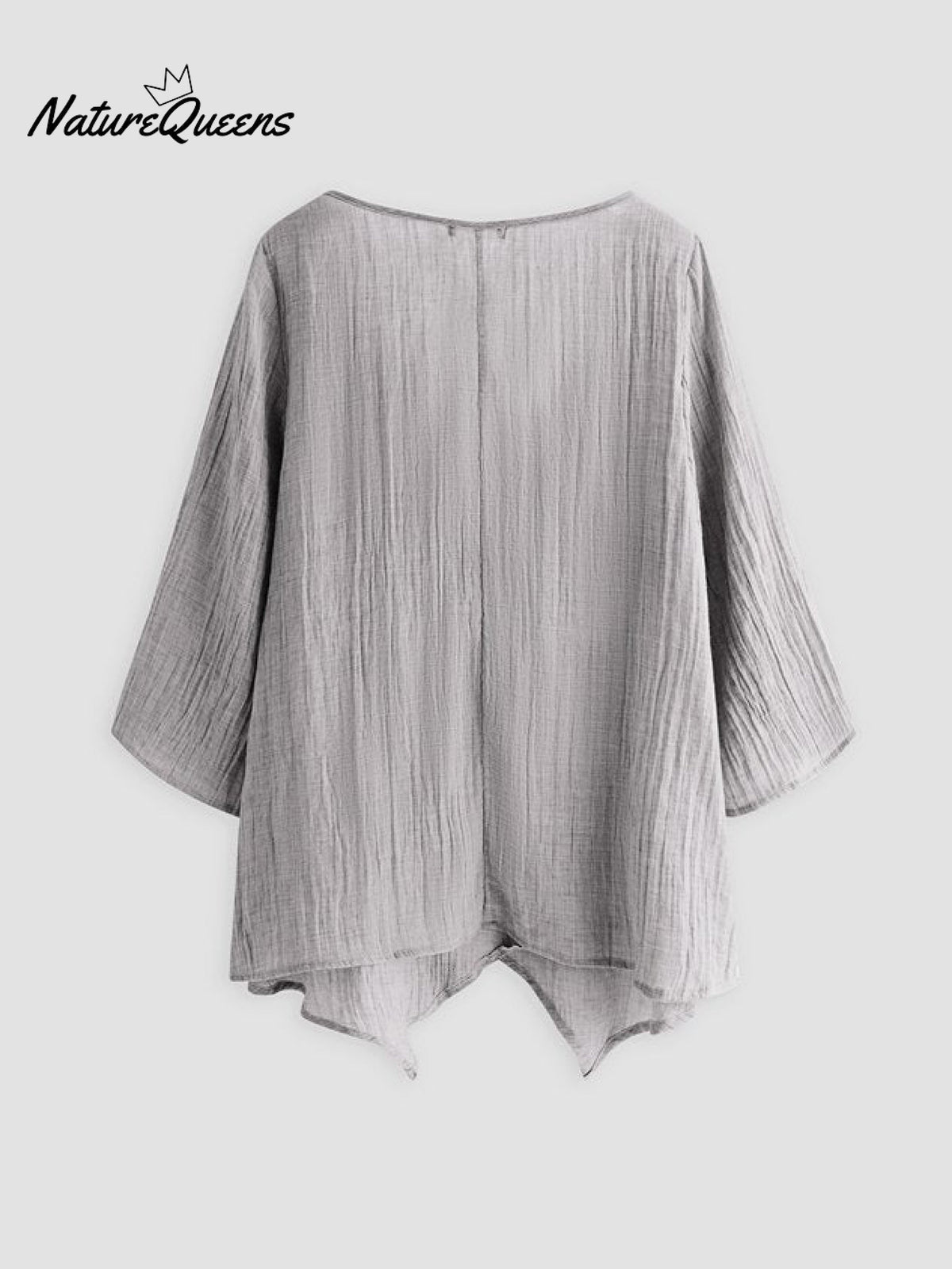JFN Cotton & Linen Asymmetric Hem Loose Fit Long Sleeve Shirts Tunic Top