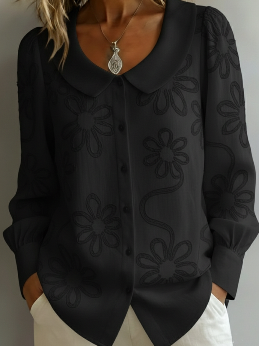 Vintage Peter Pan Collar Embroidered Floral Shirt